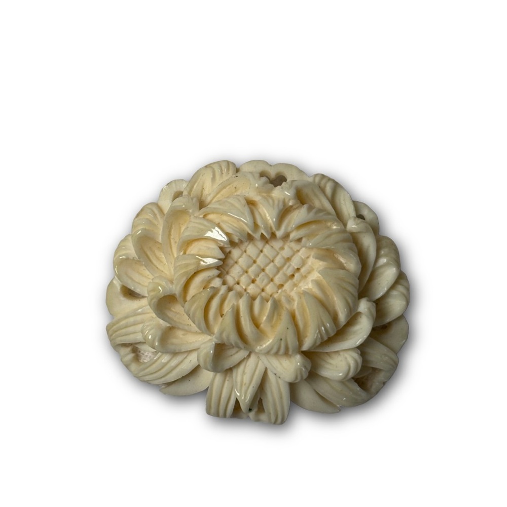 Estate Carved Celluloid Floral Brooch in Ivory Tone